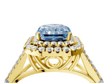 Yellow gold Double Halo Fancy Blue Radiant Cut Diamond Split Shank Engagement Ring with Four-Prong Setting_7