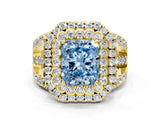Yellow gold Double Halo Fancy Blue Radiant Cut Diamond Split Shank Pave Set Ring_3