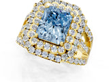 Yellow gold Double Halo Fancy Blue Radiant Cut Diamond Split Shank Pave Set Ring_4