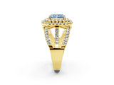 Yellow gold Double Halo Fancy Blue Radiant Cut Diamond Split Shank Pave Set Ring_5