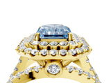 Yellow gold Double Halo Fancy Blue Radiant Cut Diamond Split Shank Pave Set Ring_7