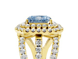 Yellow gold Double Halo Fancy Blue Radiant Cut Diamond Split Shank Pave Set Ring_8