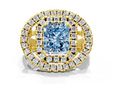 Yellow gold Double Halo Fancy Blue Radiant Cut Diamond Split Shank Prong Setting Ring