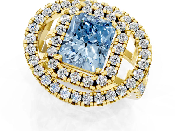 Yellow Gold Radiant Cut Halo Engagement Ring Setting for Fancy Blue Center - Design RJ-762