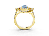 Yellow gold Double Halo Fancy Blue Radiant Cut Diamond Split Shank Prong Setting Ring_3