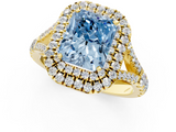 Yellow gold Double Halo Fancy Blue Radiant  Cut Diamond Split Shank Ring with Four Prong Setting_22