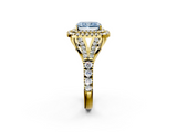Yellow gold Double Halo Fancy Blue Radiant  Cut Diamond Split Shank Ring with Four Prong Setting_23