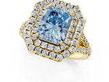 Yellow gold Double Halo Fancy Blue Radiant  Cut Pave Split Shank Prong Set Ring_16