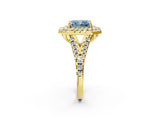 Yellow gold Double Halo Fancy Blue Radiant  Cut Pave Split Shank Prong Set Ring_17