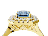 Yellow gold Double Halo Fancy Blue Radiant  Cut Pave Split Shank Prong Set Ring_19