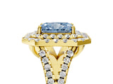 Yellow gold Double Halo Fancy Blue Radiant  Cut Pave Split Shank Prong Set Ring_20