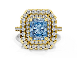 Yellow gold Double Halo Fancy Blue Radiant  Diamond Pave Band with Four-Prong Setting_41