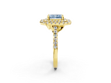Yellow gold Double Halo Fancy Blue Radiant  Diamond Pave Band with Four-Prong Setting_43