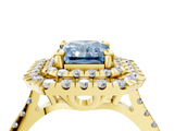 Yellow gold Double Halo Fancy Blue Radiant  Diamond Pave Band with Four-Prong Setting_45