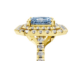 Yellow gold Double Halo Fancy Blue Radiant  Diamond Pave Band with Four-Prong Setting_46