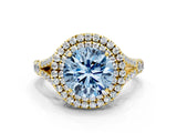 Yellow gold Double Halo Fancy Blue Round -Shaped Split Shank Diamond Ring with Prong Setting_15