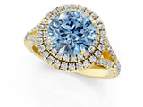 Yellow gold Double Halo Fancy Blue Round -Shaped Split Shank Diamond Ring with Prong Setting_16