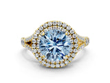 Yellow gold Double Halo Fancy Blue Round Cut Diamond Split Shank Engagement Ring with Four-Prong Setting_3