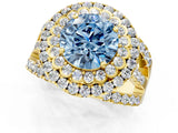 Yellow gold Double Halo Fancy Blue Round Cut Diamond Split Shank Pave Set Ring_4