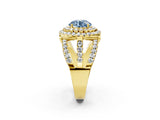 Yellow gold Double Halo Fancy Blue Round Cut Diamond Split Shank Pave Set Ring_5