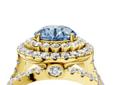 Yellow gold Double Halo Fancy Blue Round Cut Diamond Split Shank Pave Set Ring_7