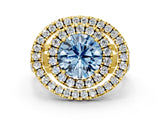 Yellow gold Double Halo Fancy Blue Round Cut Diamond Split Shank Prong Setting Ring