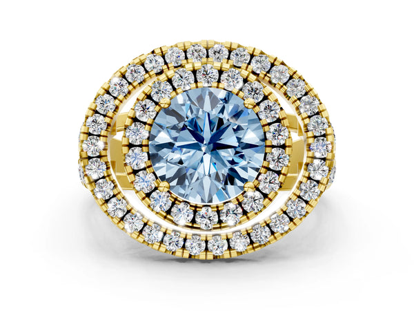 Yellow Gold Round Halo Engagement Ring Setting for Fancy Blue Center - Design RJ-762