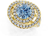 Yellow gold Double Halo Fancy Blue Round Cut Diamond Split Shank Prong Setting Ring_1