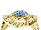 Yellow gold Double Halo Fancy Blue Round Cut Diamond Split Shank Prong Setting Ring_4