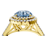 Yellow gold Double Halo Fancy Blue Round  Cut Diamond Split Shank Ring with Four Prong Setting_24