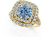 Yellow gold Double Halo Fancy Blue Round  Cut Pave Split Shank Prong Set Ring_16