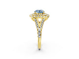 Yellow gold Double Halo Fancy Blue Round  Cut Pave Split Shank Prong Set Ring_17