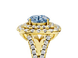 Yellow gold Double Halo Fancy Blue Round  Cut Pave Split Shank Prong Set Ring_20