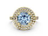 Yellow gold Double Halo Fancy Blue Round  Diamond Pave Band with Four-Prong Setting_42