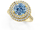Yellow gold Double Halo Fancy Blue Round  Diamond Pave Band with Four-Prong Setting_43