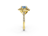 Yellow gold Double Halo Fancy Blue Round  Diamond Pave Band with Four-Prong Setting_44