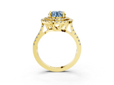 Yellow gold Double Halo Fancy Blue Round  Diamond Pave Band with Four-Prong Setting_45