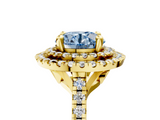 Yellow gold Double Halo Fancy Blue Round  Diamond Pave Band with Four-Prong Setting_47