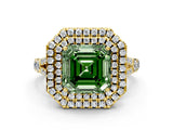 Yellow gold Double Halo Fancy Green Asscher -Shaped Split Shank Diamond Ring with Prong Setting_15