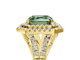 Yellow gold Double Halo Fancy Green Asscher -Shaped Split Shank Diamond Ring with Prong Setting_20