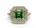 Yellow gold Double Halo Fancy Green Asscher Cut Diamond Split Shank Engagement Ring with Four-Prong Setting_3