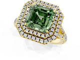 Yellow gold Double Halo Fancy Green Asscher Cut Diamond Split Shank Engagement Ring with Four-Prong Setting_4