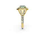 Yellow gold Double Halo Fancy Green Asscher Cut Diamond Split Shank Engagement Ring with Four-Prong Setting_5