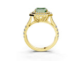 Yellow gold Double Halo Fancy Green Asscher Cut Diamond Split Shank Engagement Ring with Four-Prong Setting_6