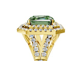 Yellow gold Double Halo Fancy Green Asscher Cut Diamond Split Shank Engagement Ring with Four-Prong Setting_8