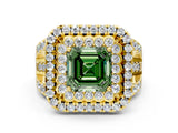 Yellow gold Double Halo Fancy Green Asscher Cut Diamond Split Shank Pave Set Ring_3