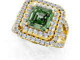 Yellow gold Double Halo Fancy Green Asscher Cut Diamond Split Shank Pave Set Ring_4