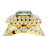 Yellow gold Double Halo Fancy Green Asscher Cut Diamond Split Shank Pave Set Ring_7