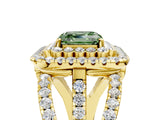 Yellow gold Double Halo Fancy Green Asscher Cut Diamond Split Shank Pave Set Ring_8