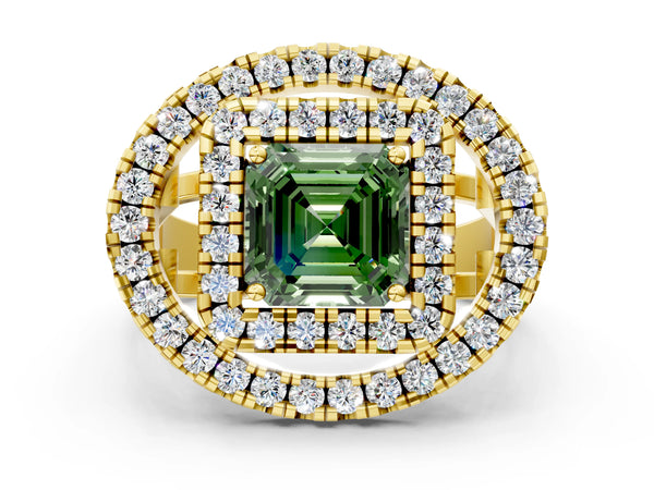 Yellow Gold Asscher Cut Halo Engagement Ring Setting for Fancy Green Center - Design RJ-762